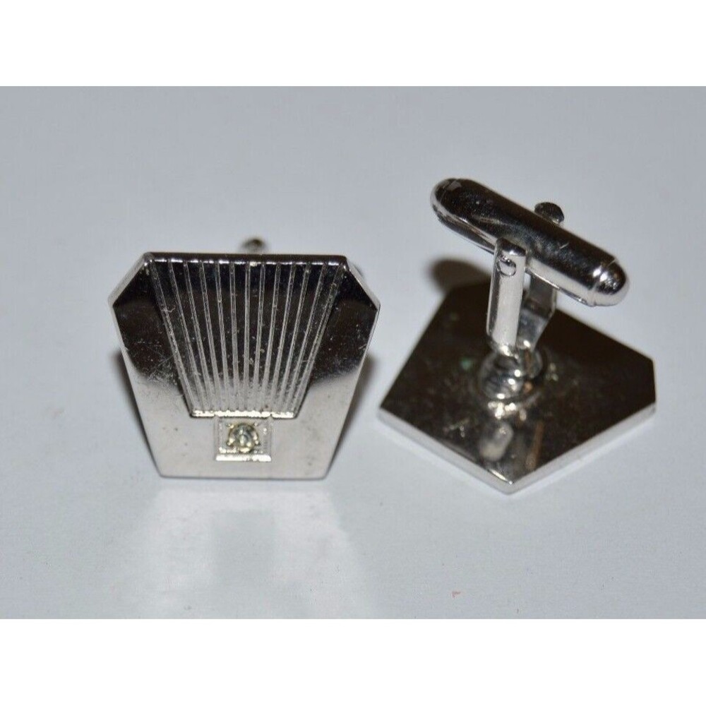 Vintage Chrome Jeweled Cuff Links MISSING ONE JEWEL Rare